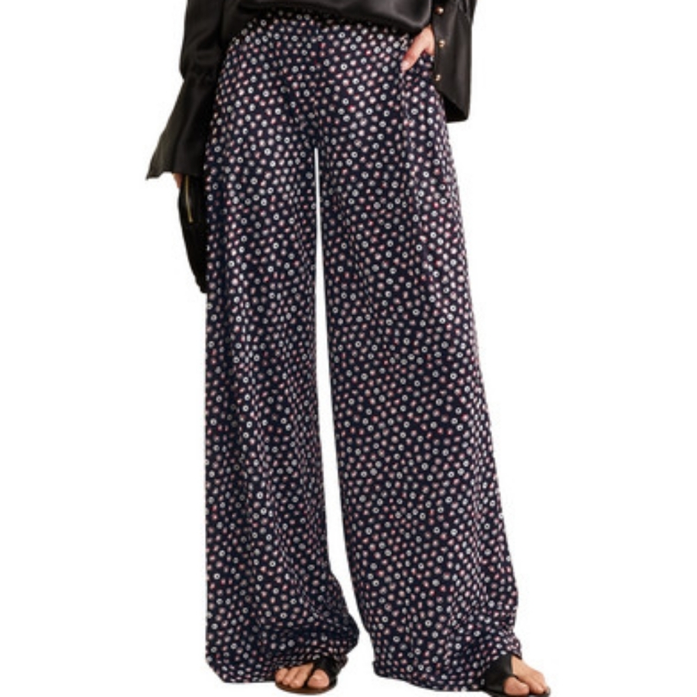 Diane Von Furstenberg Navy Wide-Leg Polka Dot Pants